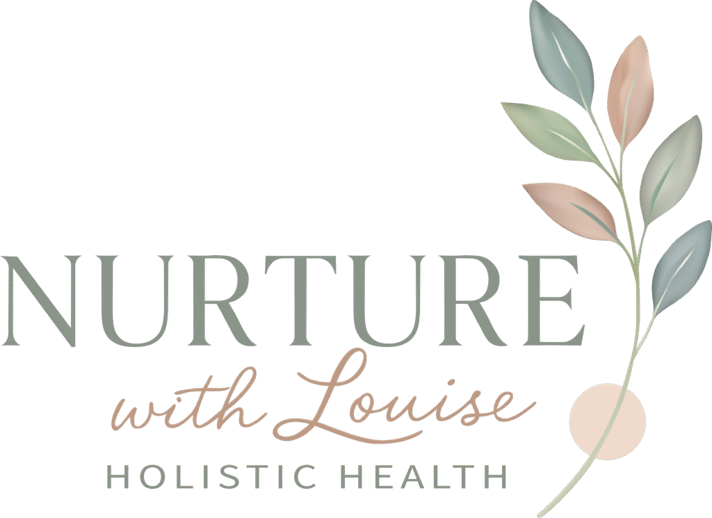 Nurture with louise logo featuring soft botanical elements and the tagline holistic health.