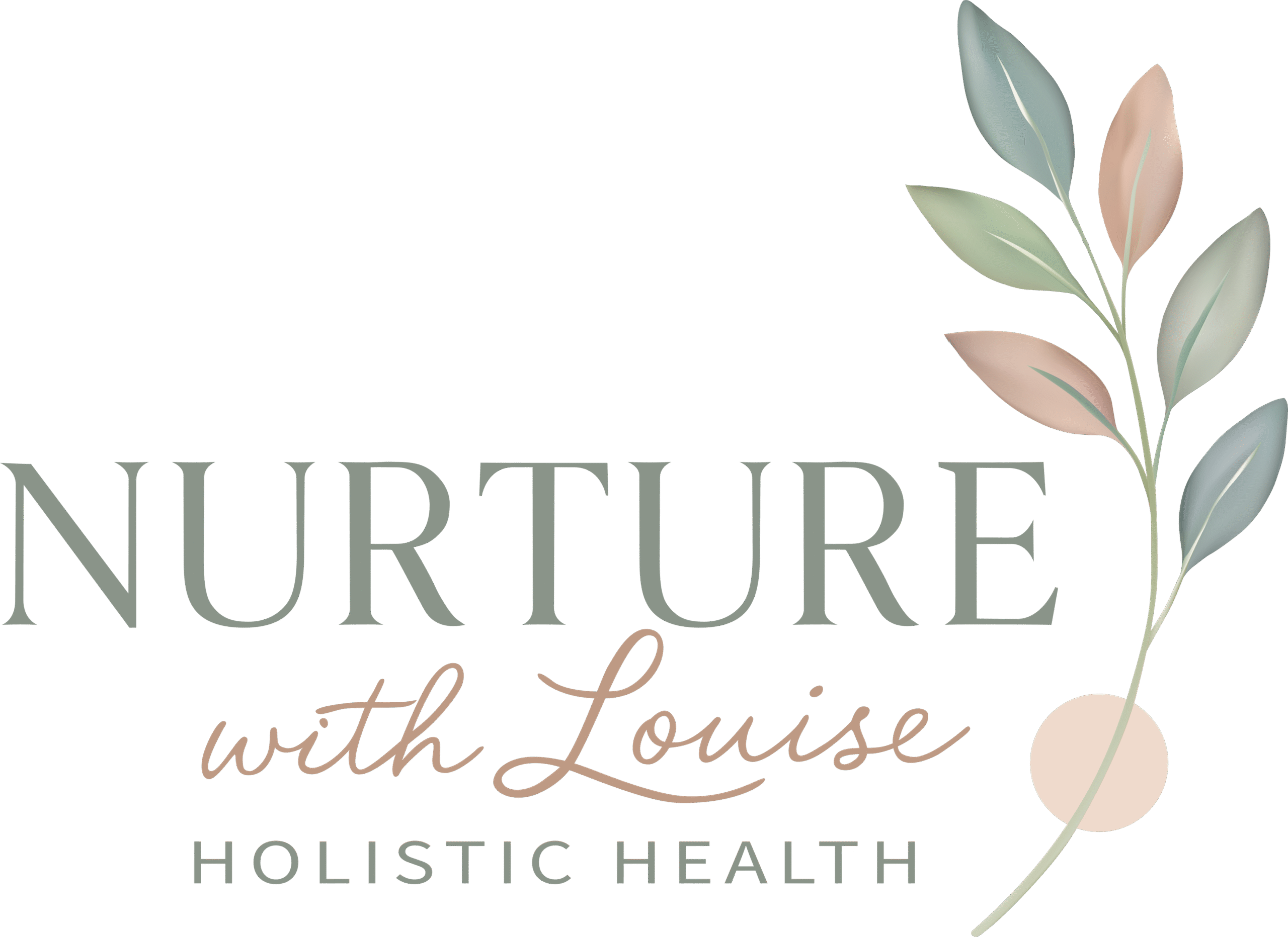 Nurture with louise logo featuring soft botanical elements and the tagline holistic health.